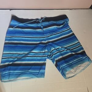 George Men's Blue and Black Striped Swim Shorts